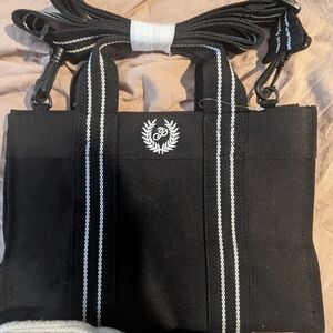 Black Tote Bag with White Stripes